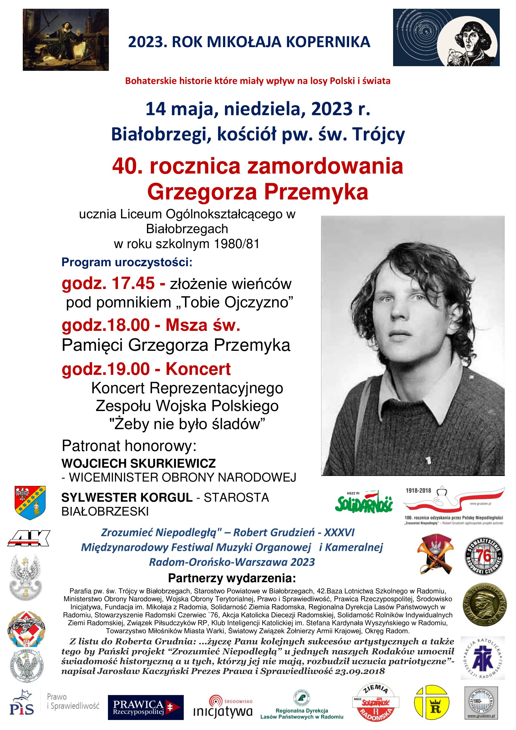 Pamięci Grzegorza Przemyka i jego matki Barbary Sadowskiej, ucznia Liceum Ogólnokształcącego w Białobrzegach w roku szkolnym 1980/81