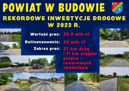 Powiat Białobrzeski to w chwili obecnej wielki plac budowy. W bieżącym roku realizowana jest rekordowa liczba inwestycji drogowych.