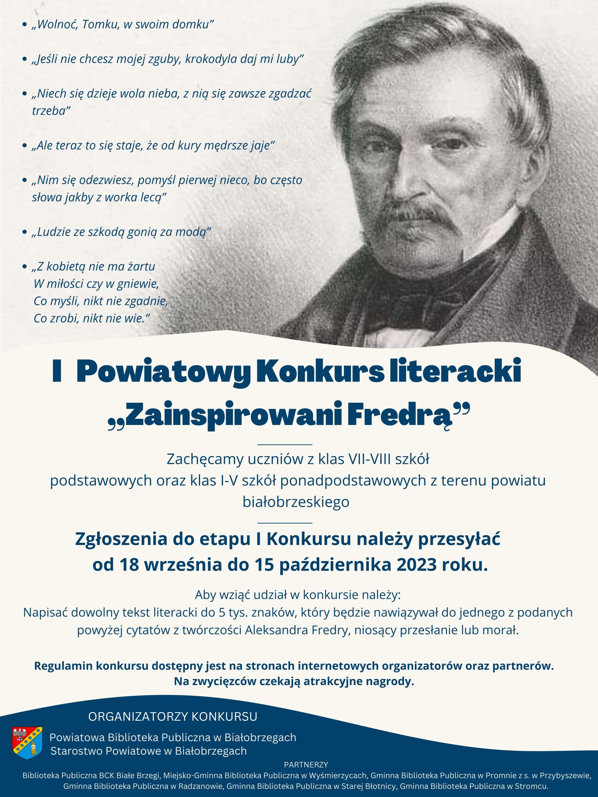 Regulamin I Powiatowego Konkursu literackiego – „Zainspirowani Fredrą”