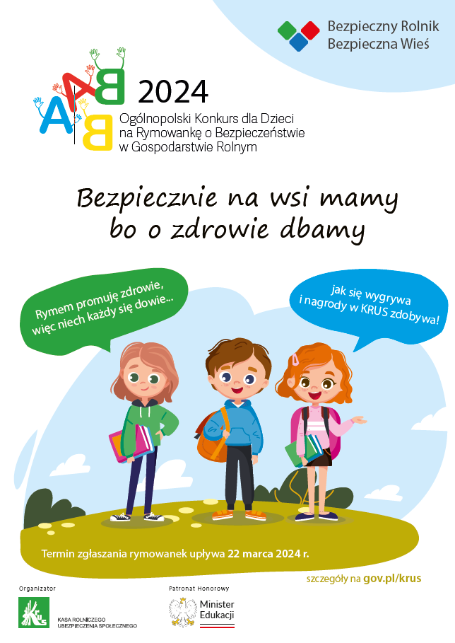 Konkurs dla dzieci na Rymowankę „Bezpiecznie na wsi mamy, bo o zdrowie dbamy”.