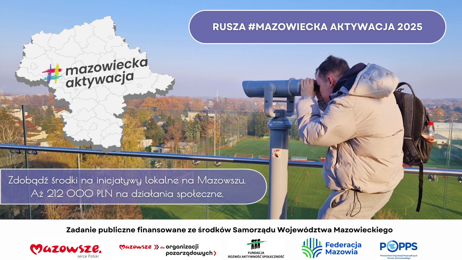 RUSZA #MAZOWIECKA AKTYWACJA 2025 Zdobądź środki na inicjatywy lokalne na Mazowszu. Aż 212 000 PLN na działania społeczne.